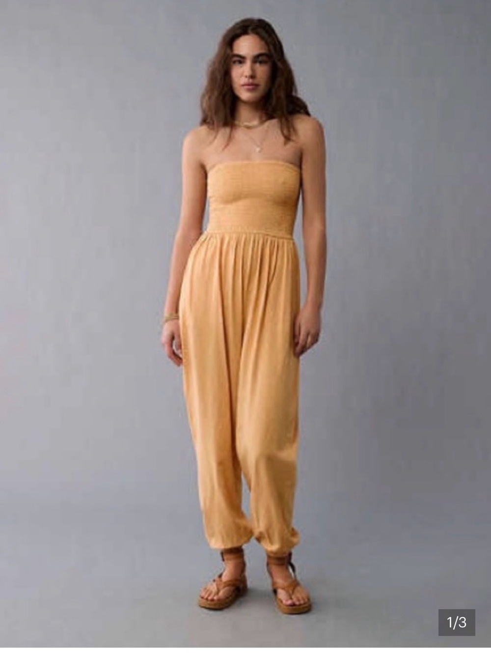 American Eagle Outfitters Strapless Jumpsuit in Mustard Yellow